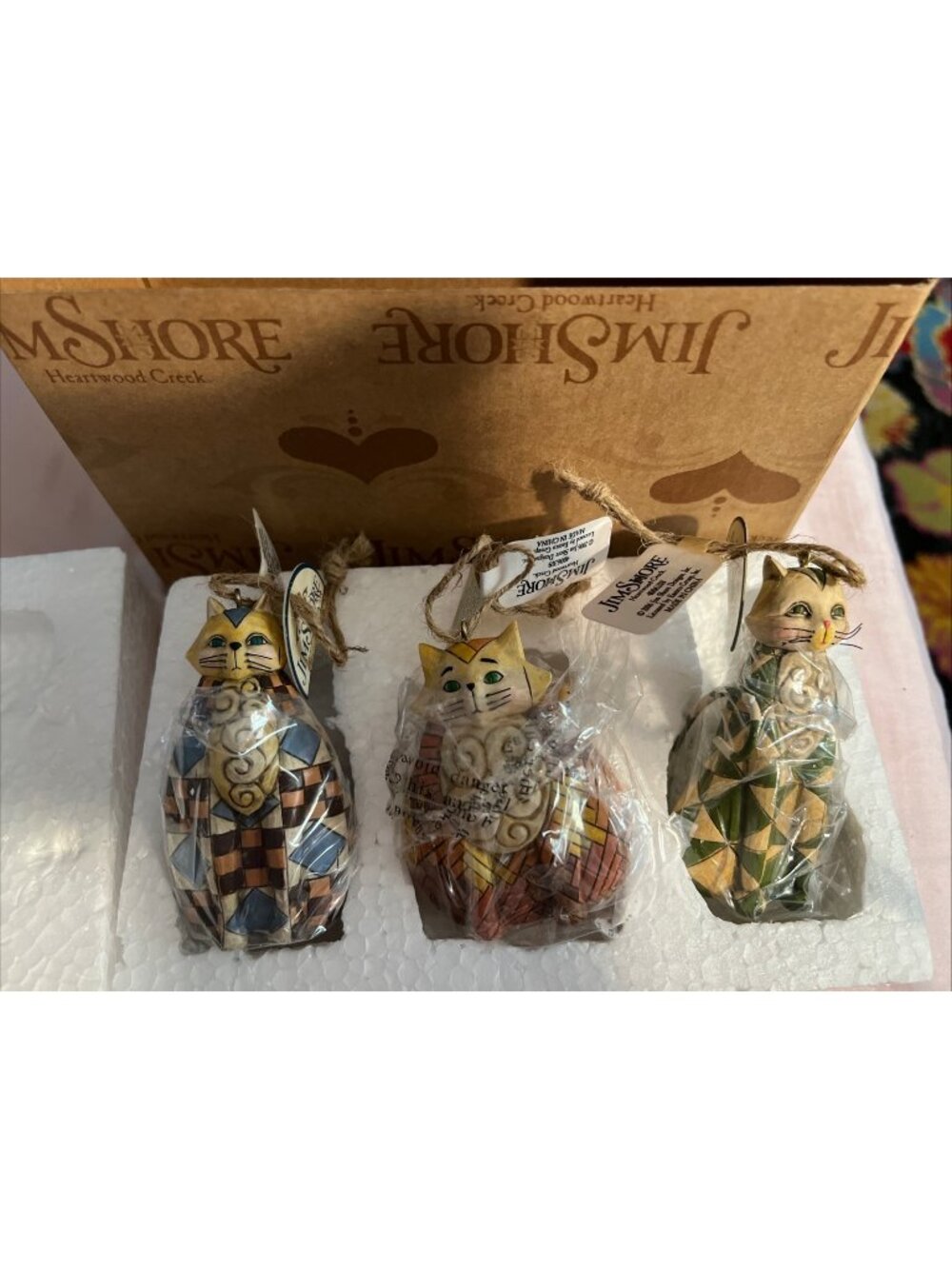 2006 NEW Set of 3 Jim Shore " Heartwood Creek" Feline Cat Ornaments with Box